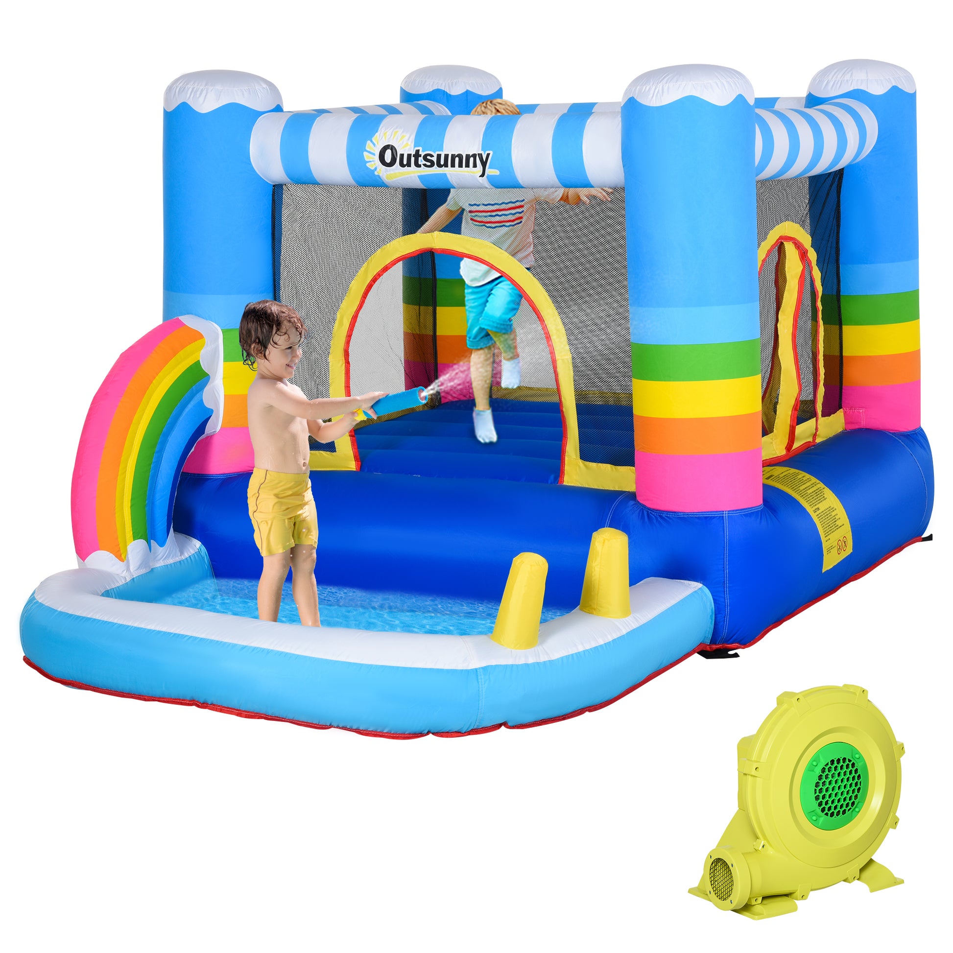 Photo of Outsunny Kids Bounce Castle Inflatable House with Trampoline Pool Climbing Wall with Inflator Carrybag, 2.8 x 1.7 x 1.55m in 1.55m colour on a white background