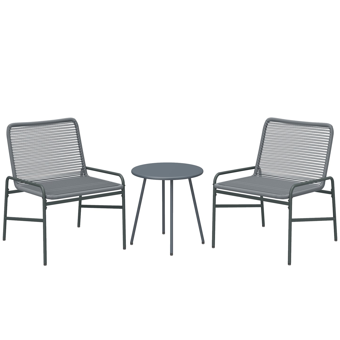 Photo of Outsunny 3 Piece Rattan Bistro Set, Outdoor Garden Furniture Set with 2 Chairs, Round Coffee Table for Patio, Balcony, Dark Grey in Grey colour on a white background