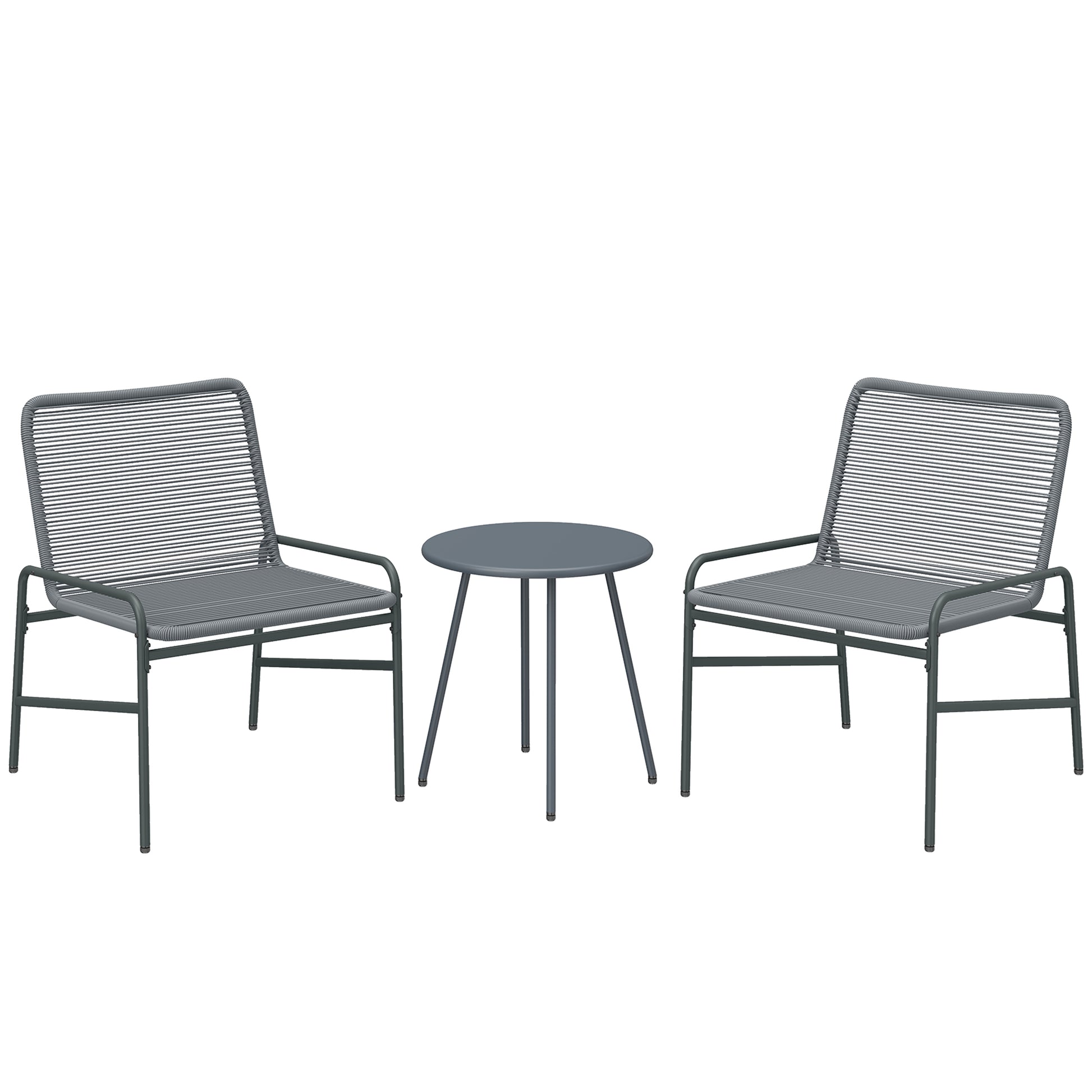 Photo of Outsunny 3 Piece Rattan Bistro Set, Outdoor Garden Furniture Set with 2 Chairs, Round Coffee Table for Patio, Balcony, Dark Grey in Grey colour on a white background