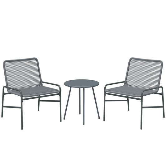 Photo of Outsunny 3 Piece Rattan Bistro Set, Outdoor Garden Furniture Set with 2 Chairs, Round Coffee Table for Patio, Balcony, Dark Grey in Grey colour on a white background