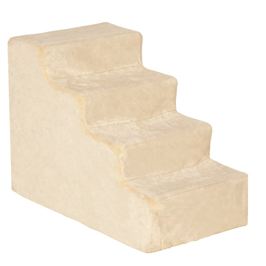 Photo of PawHut Four-Step Dog Stairs, with Washable Plush Cover, for High Bed Sofa, Dog Stairs for Small Dog and Cat - Beige in Beige colour on a white background