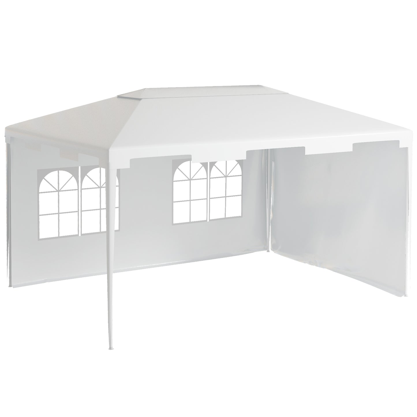 Photo of Outsunny 3 x 4 m Garden Gazebo Shelter Marquee Party Tent with 2 Sidewalls for Patio Yard Outdoor - White in White colour on a white background