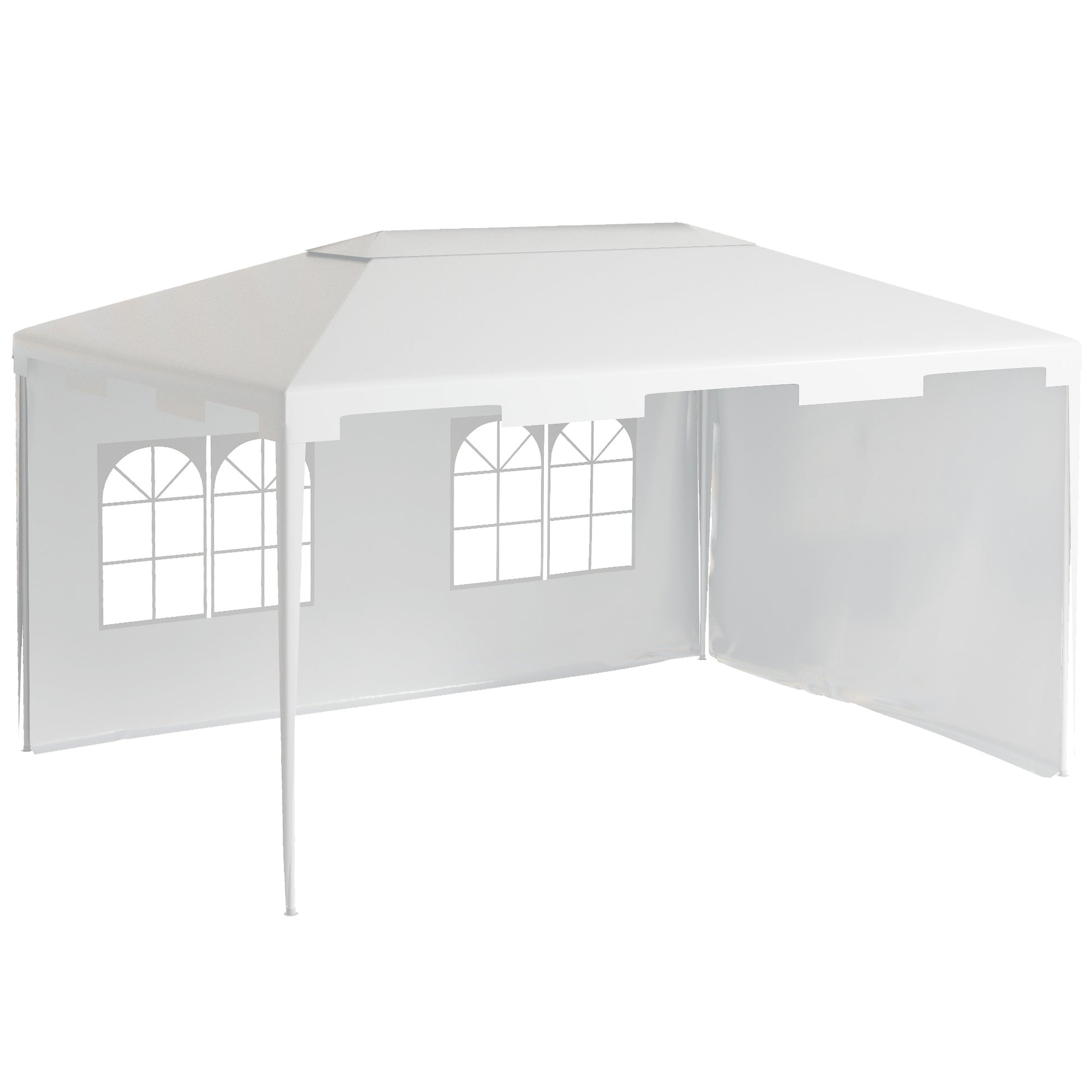 Photo of Outsunny 3 x 4 m Garden Gazebo Shelter Marquee Party Tent with 2 Sidewalls for Patio Yard Outdoor - White in White colour on a white background