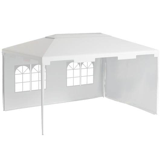 Photo of Outsunny 3 x 4 m Garden Gazebo Shelter Marquee Party Tent with 2 Sidewalls for Patio Yard Outdoor - White in White colour on a white background