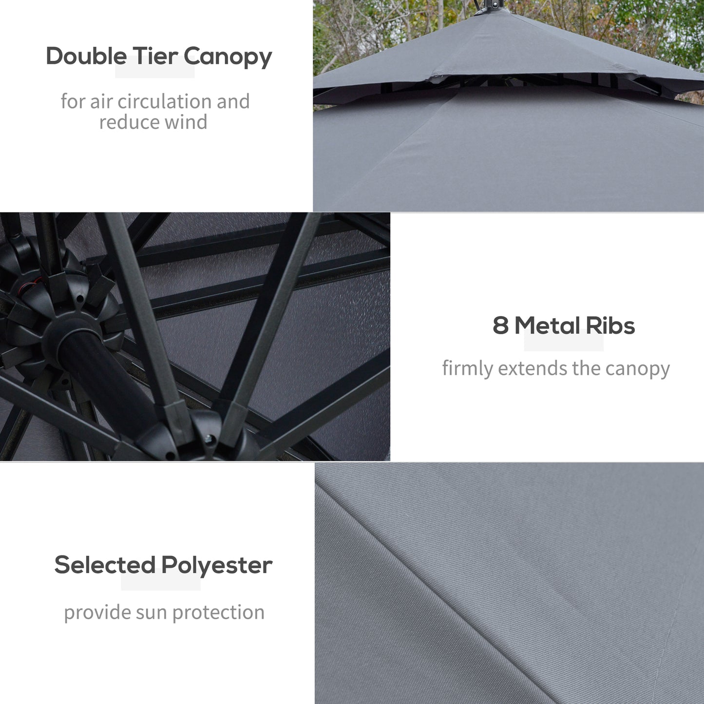 Outsunny 3m LED Light Overhanging Parasol - Grey