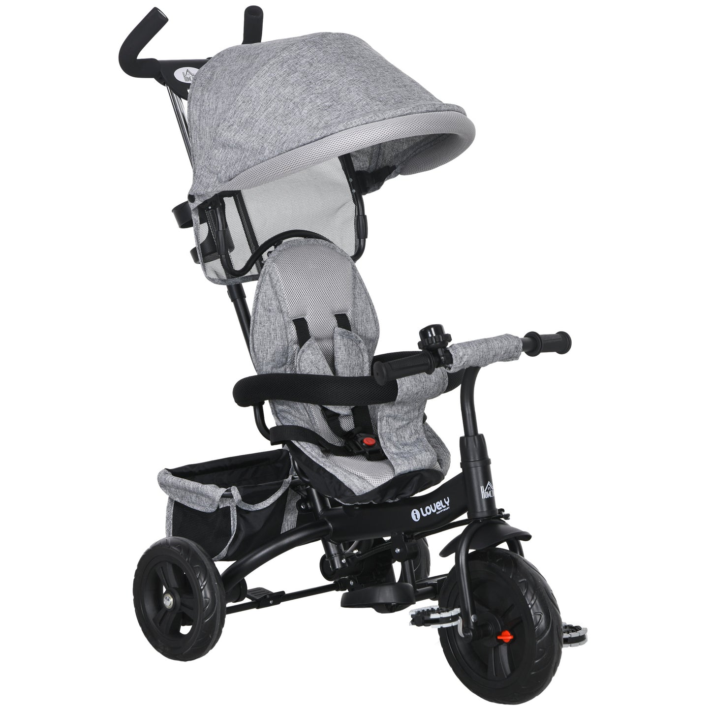 Photo of HOMCOM 6 in 1 Kids Trike Push Bike w/ Push Handle, Canopy, 5-point Seat Belt, Storage, Footrest, Brake, for 1-5 Years, Grey in Grey colour on a white background