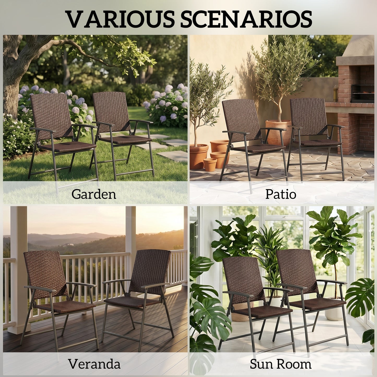 Outsunny Set of Two Folding Rattan Seat Chairs - Brown