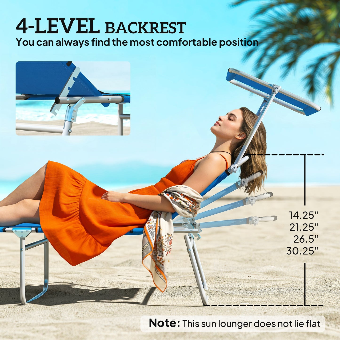 Outsunny Sun Lounger, with Adjustable Face Canopy - Bright Blue