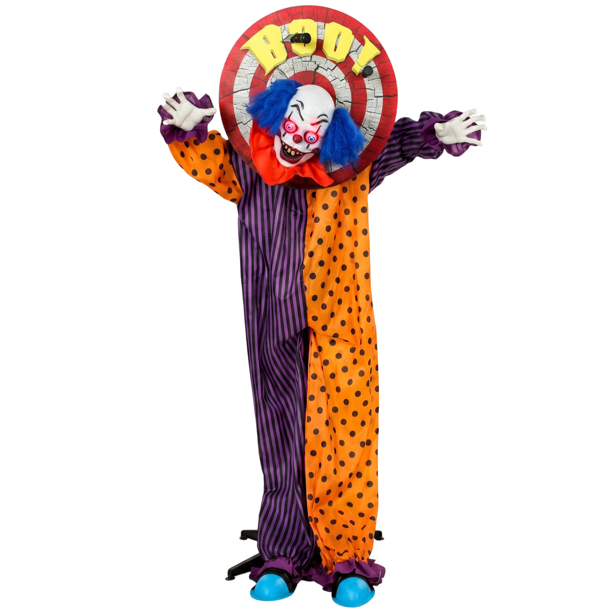 Photo of HOMCOM 167 cm Life Size Animated Clown Halloween Decoration, Scary Halloween Animatronics Decor with Sound Touch Activated in Activated colour on a white background