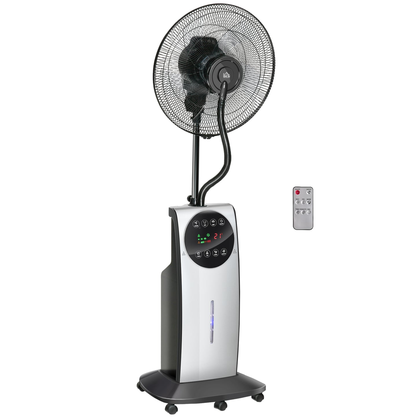 Photo of HOMCOM 16" Pedestal Fan with Water Mist Spray, Humidifying Misting Fan, Standing Fan with 3 Speeds, 3.1L Water Tank, Timer and Electric Mosquito Killer Jack, Black in Black colour on a white background