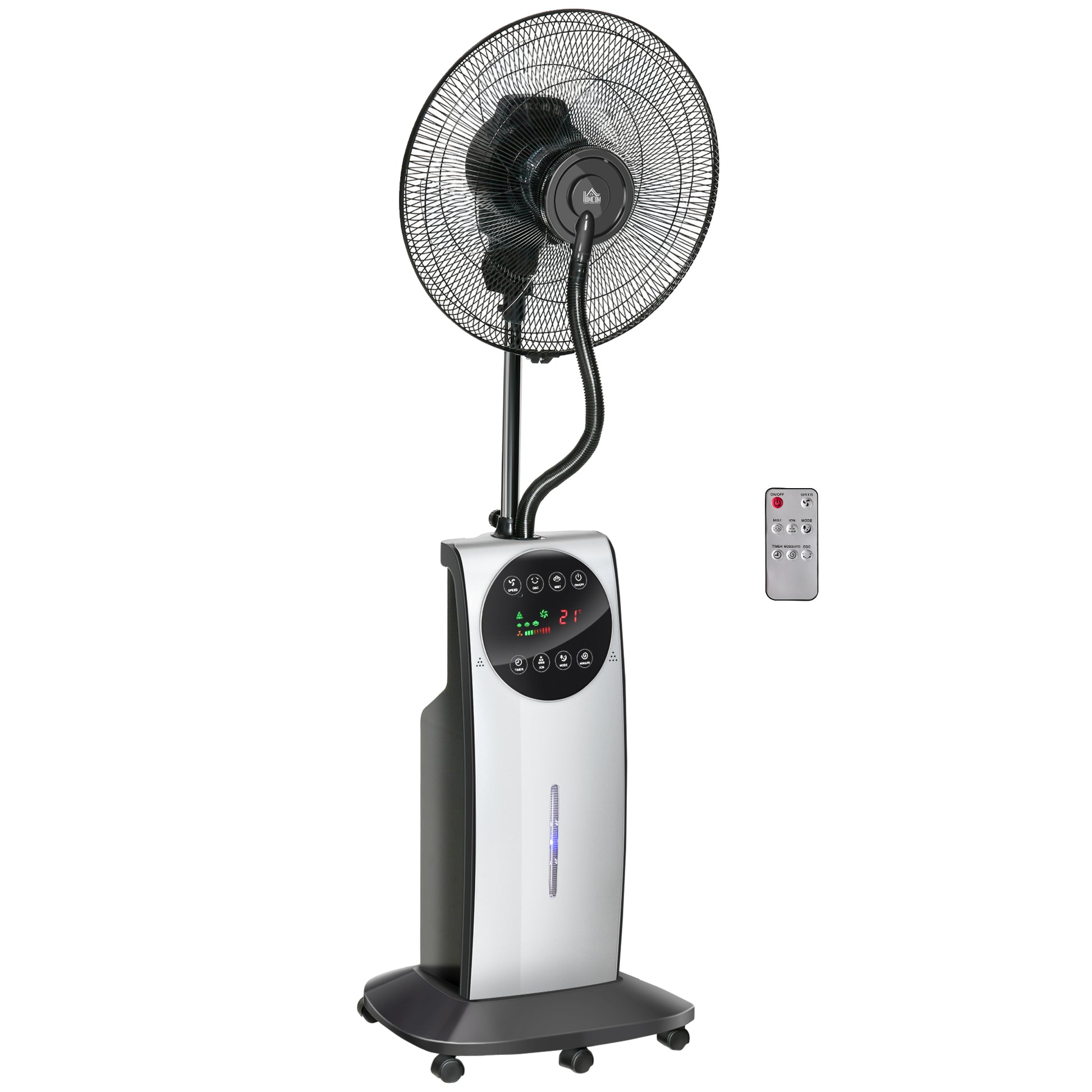Photo of HOMCOM 16" Pedestal Fan with Water Mist Spray, Humidifying Misting Fan, Standing Fan with 3 Speeds, 3.1L Water Tank, Timer and Electric Mosquito Killer Jack, Black in Black colour on a white background