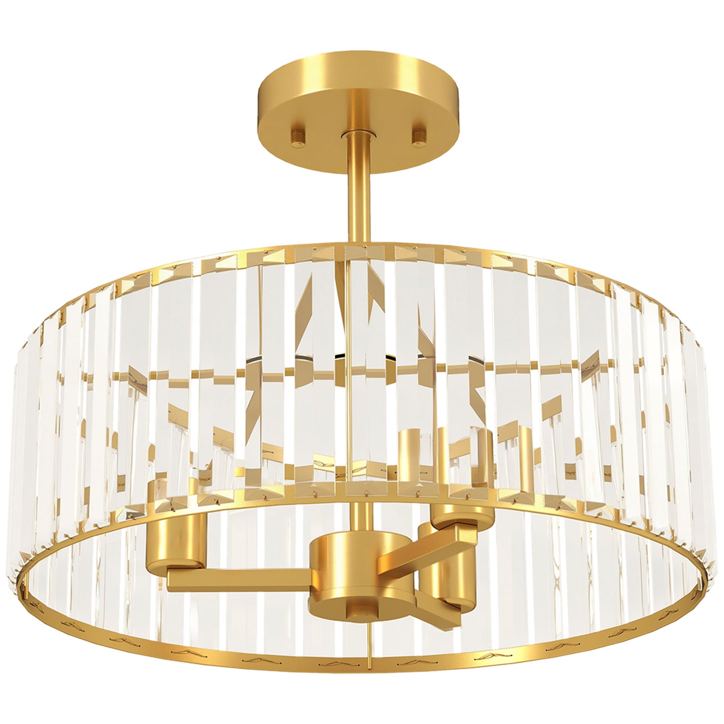 Photo of HOMCOM Crystal Ceiling Light Fixture, Semi Flush Mount Modern Crystal Chandelier Ceiling Light for Living Room, Bedroom, Hallway, Dining Room, E14 Base 3-Lights, Bulbs Not Included, Gold Tone in Tone colour on a white background