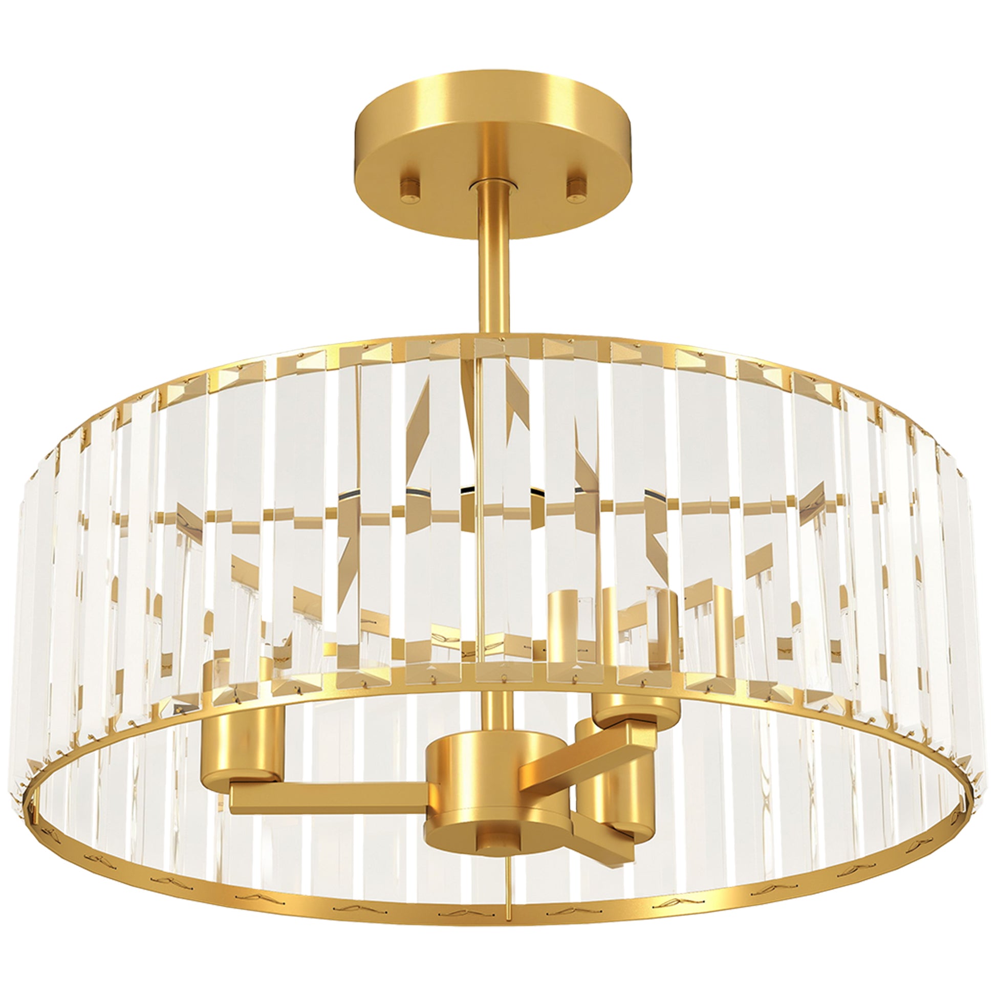 Photo of HOMCOM Crystal Ceiling Light Fixture, Semi Flush Mount Modern Crystal Chandelier Ceiling Light for Living Room, Bedroom, Hallway, Dining Room, E14 Base 3-Lights, Bulbs Not Included, Gold Tone in Tone colour on a white background