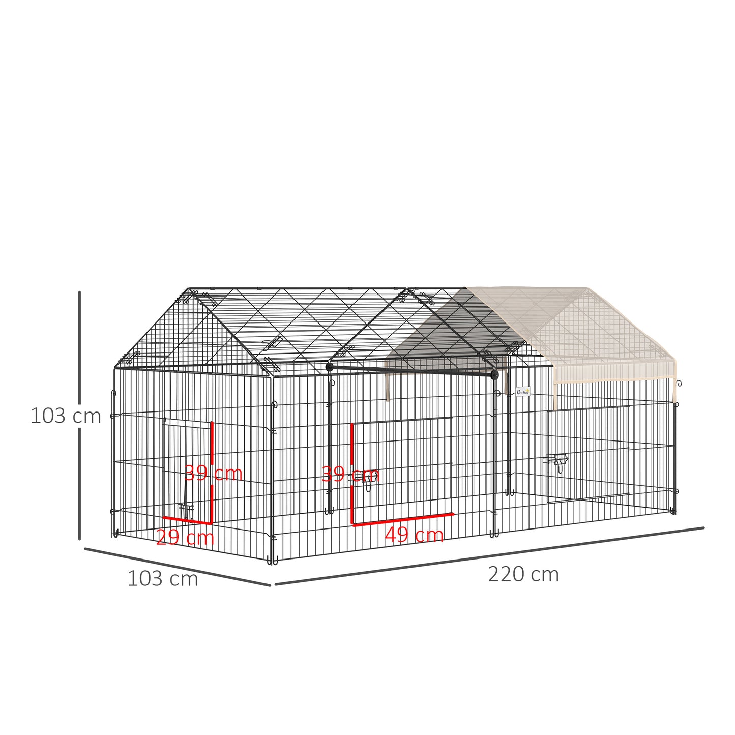 PawHut Metal Rabbit Run Playpen, Guinea Pig Cage, 220 x 103 x 103cm, Beige