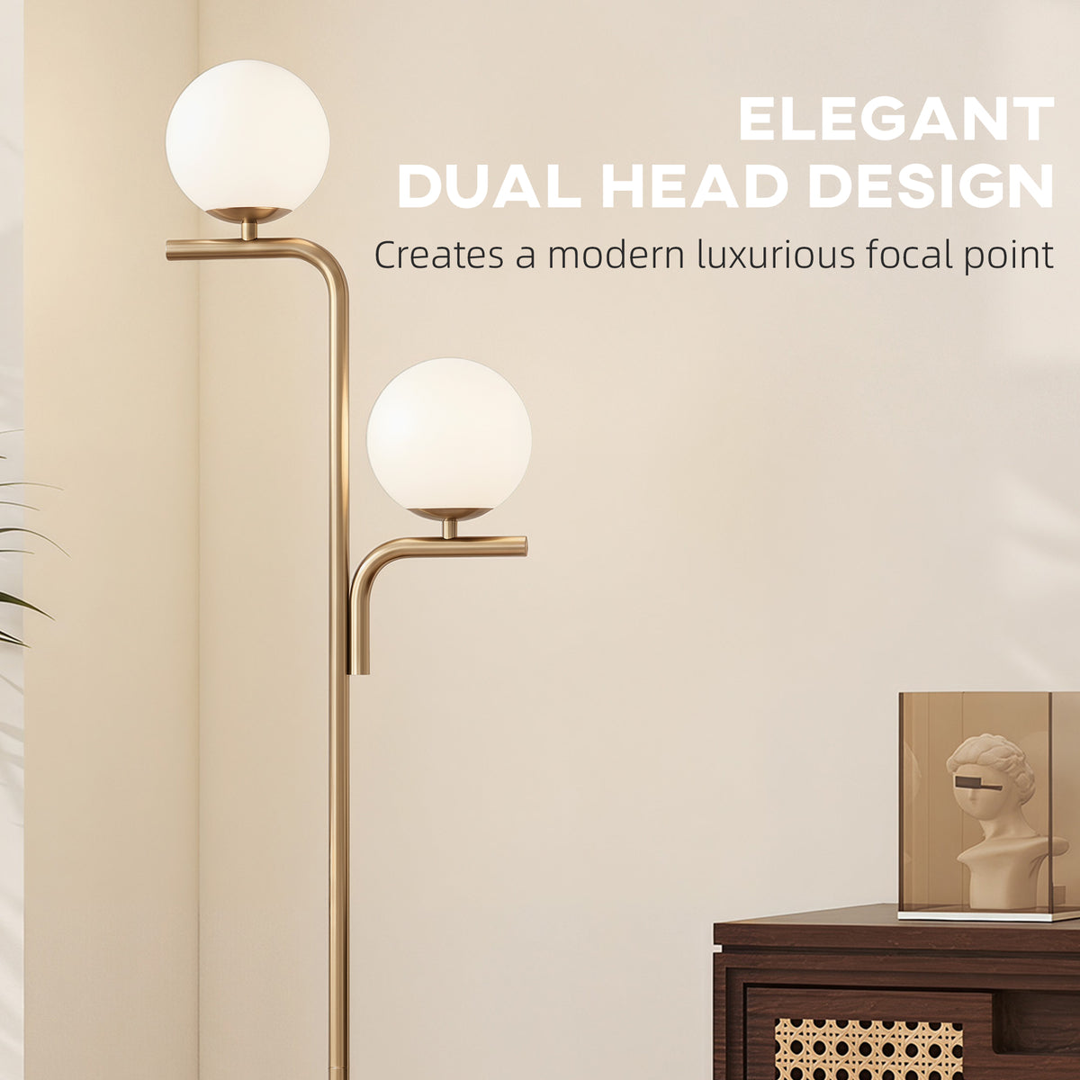 HOMCOM LED Floor Lamp, Modern Standing Lamp with 3 Colour Temperatures, Globe Glass Shades and Foot Switch, Gold Tone