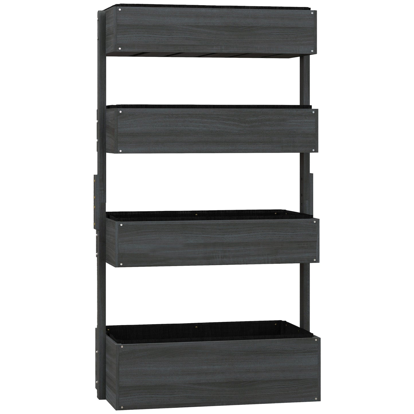 Photo of Outsunny Four-Tier Basket Wooden Plant Stand - Grey in Grey colour on a white background