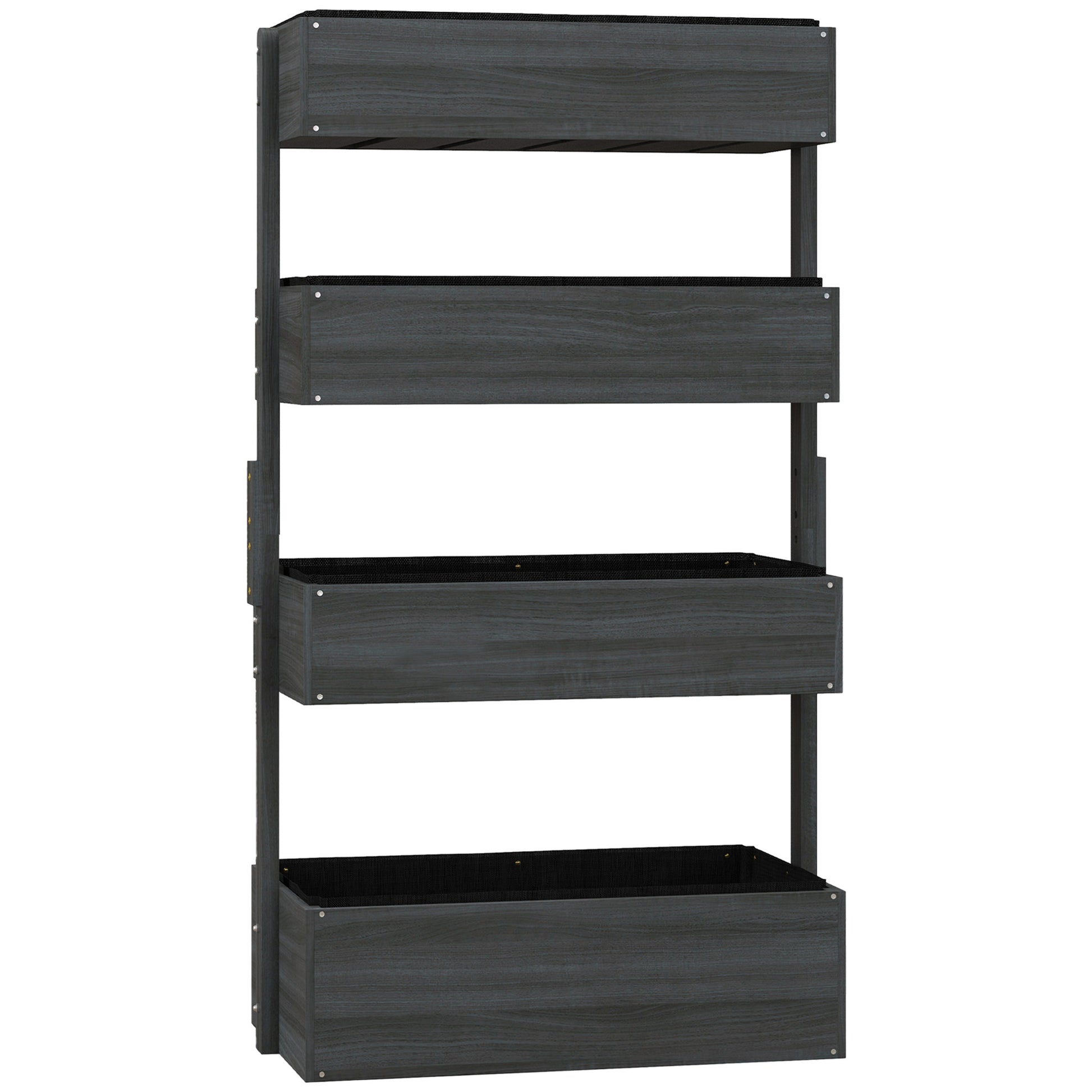 Photo of Outsunny Four-Tier Basket Wooden Plant Stand - Grey in Grey colour on a white background