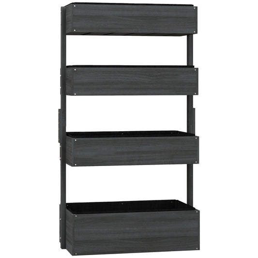 Photo of Outsunny Four-Tier Basket Wooden Plant Stand - Grey in Grey colour on a white background