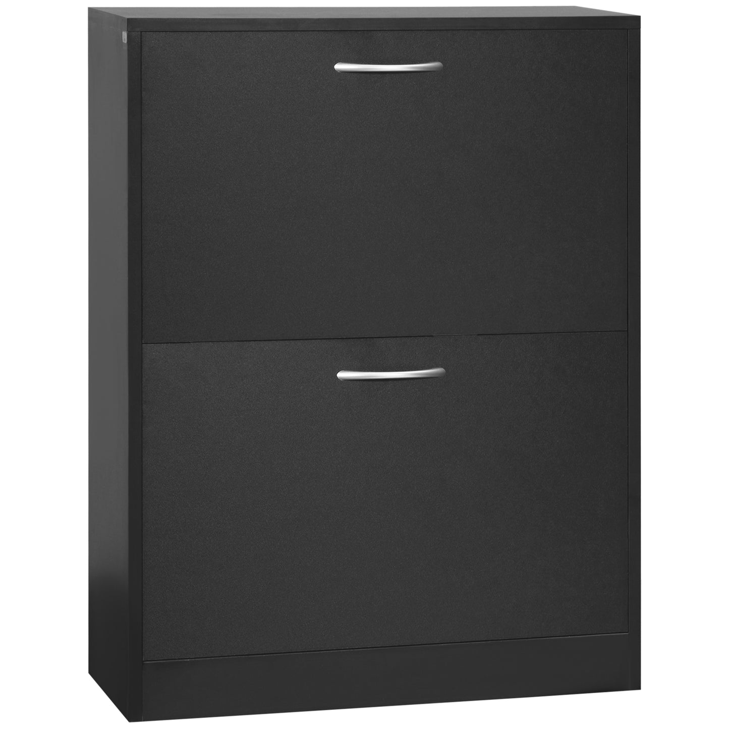 Photo of HOMCOM 2 Drawer Shoe Cabinet, Narrow Shoe Storage Cabinet with Flip Doors and Adjustable Shelves, Slim Shoe Cupboard for 12 Pairs of Shoes for Entryway, Hallway, Black in Black colour on a white background