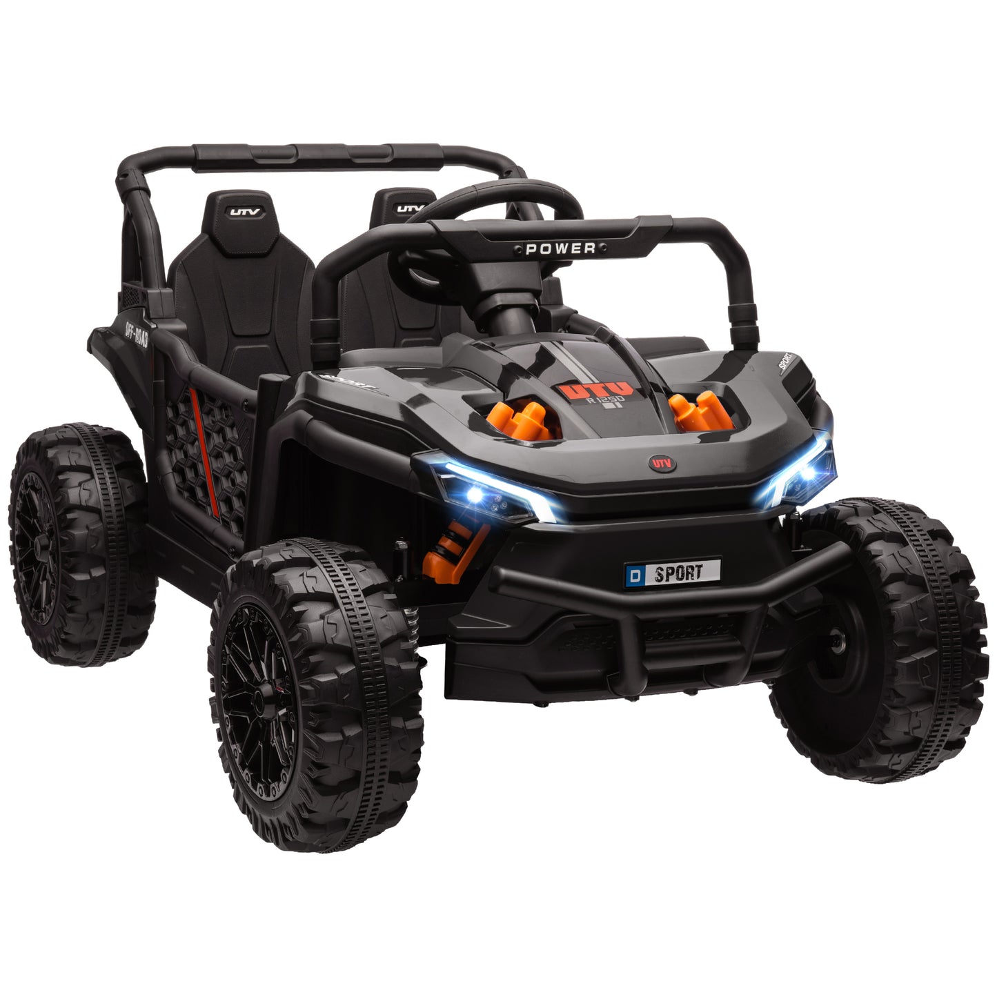 Photo of AIYAPLAY 12V Battery Powered Ride on Truck w/ Remote, Four Suspension Wheels, Horn, Lights, Music, USB, for Ages 3-5 Years, Black in Black colour on a white background