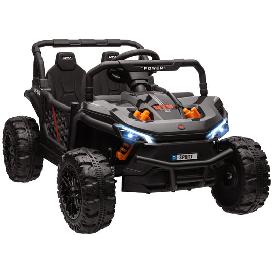 Photo of AIYAPLAY 12V Battery Powered Ride on Truck w/ Remote, Four Suspension Wheels, Horn, Lights, Music, USB, for Ages 3-5 Years, Black in Black colour on a white background