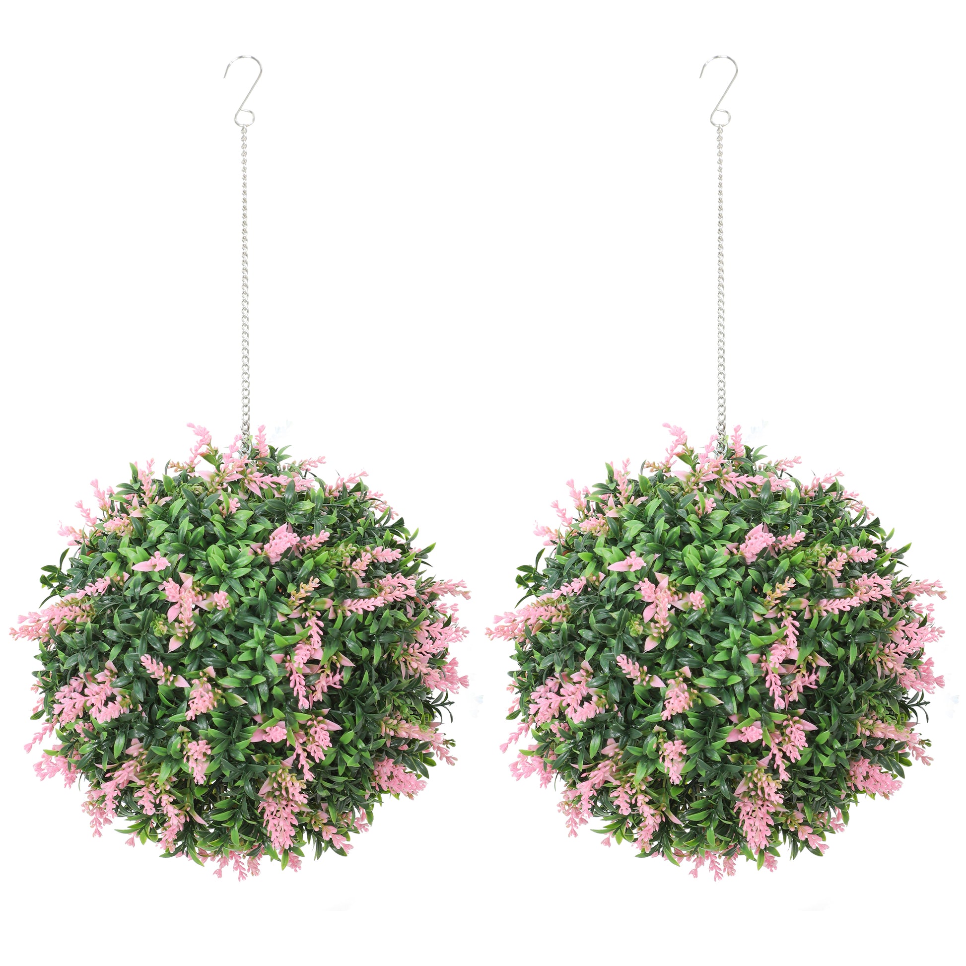 Photo of HOMCOM Set of 2 Artificial Plant Topiary Balls, UV-protected Fake Decorative Plants, Pink in Pink colour on a white background