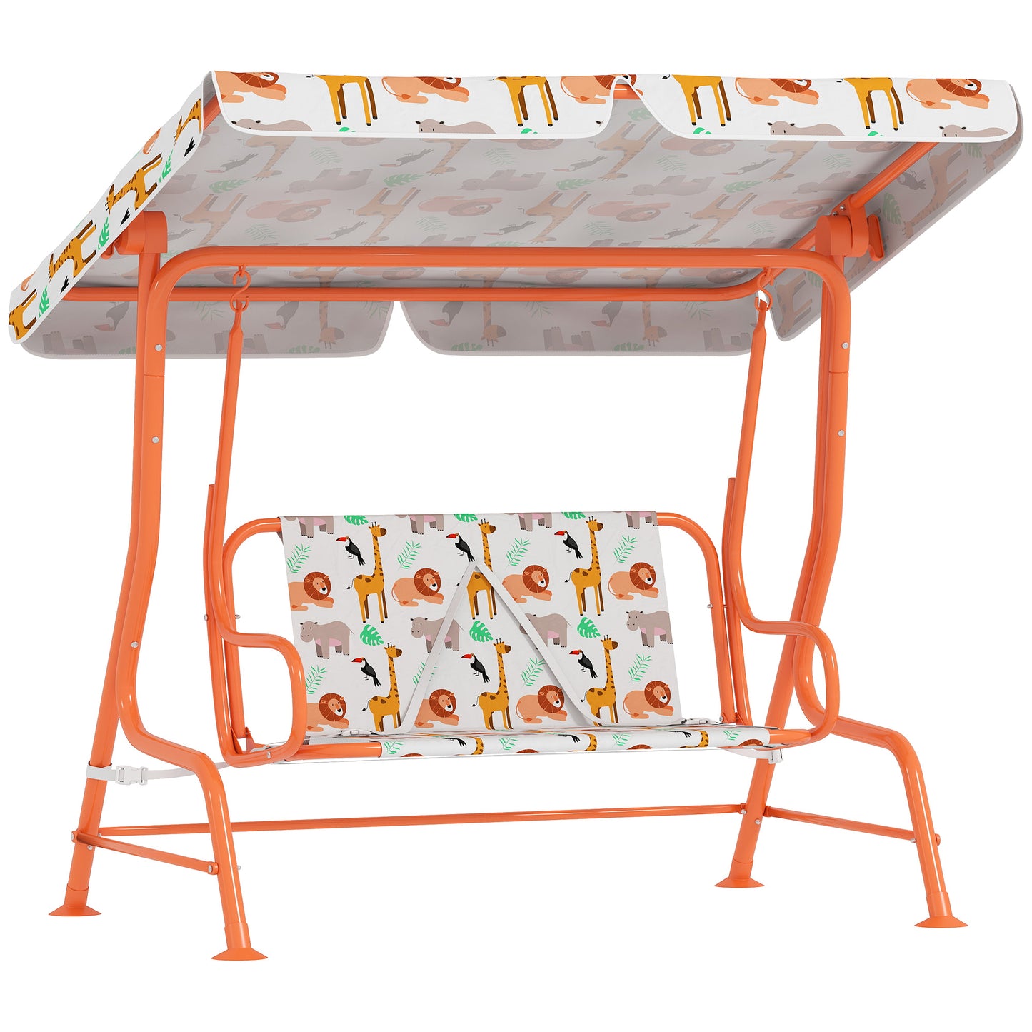 Photo of AIYAPLAY Kids Porch Swing, 2-Seater Patio Swing Bench Hammock with Seat Belts, Adjustable Canopy for Garden, Orange in Orange colour on a white background