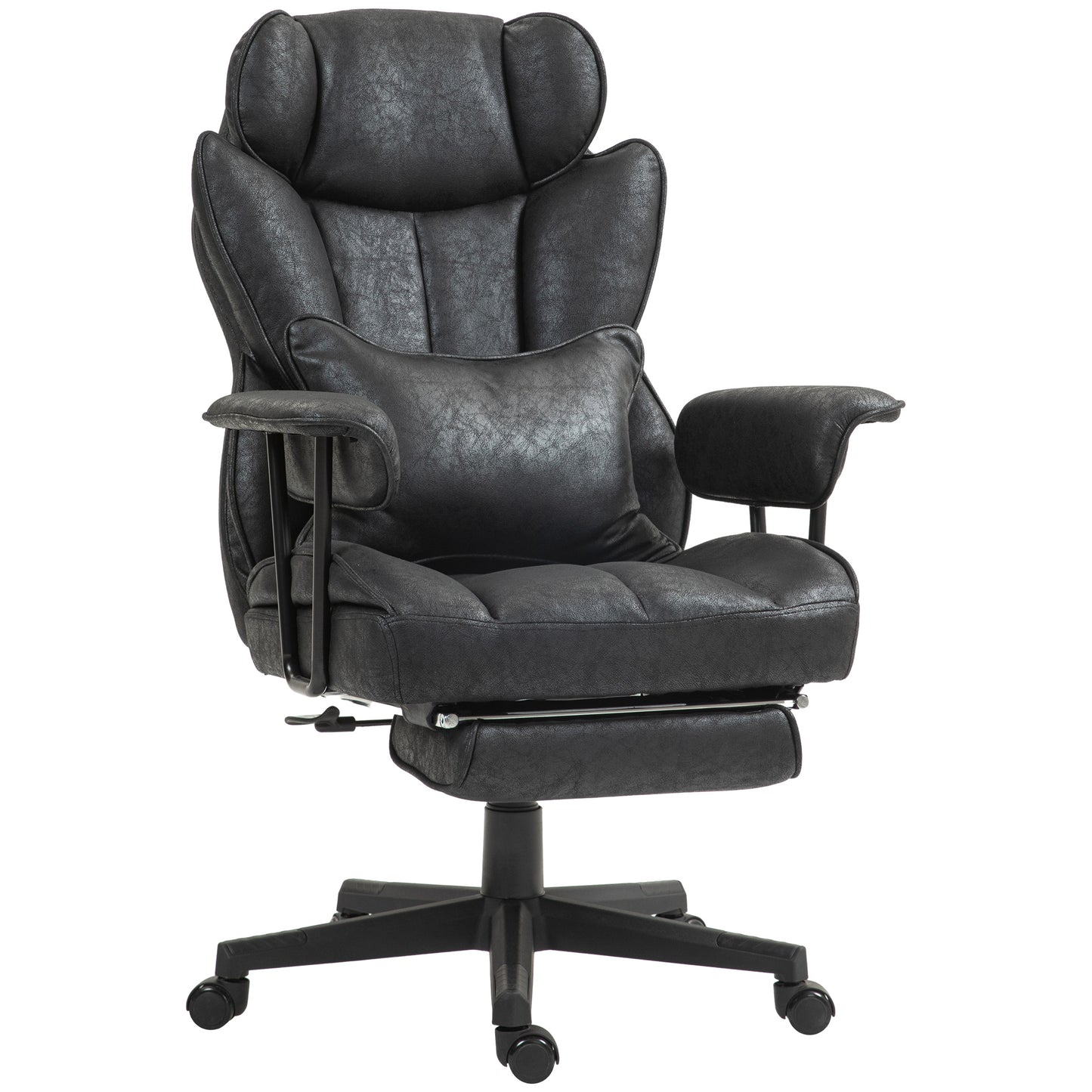 Photo of HOMCOM Executive Office Chair, Ergonomic Desk Chair with Foot Rest, Lumbar Support, Reclining Function and Wide Seat, Black in Black colour on a white background
