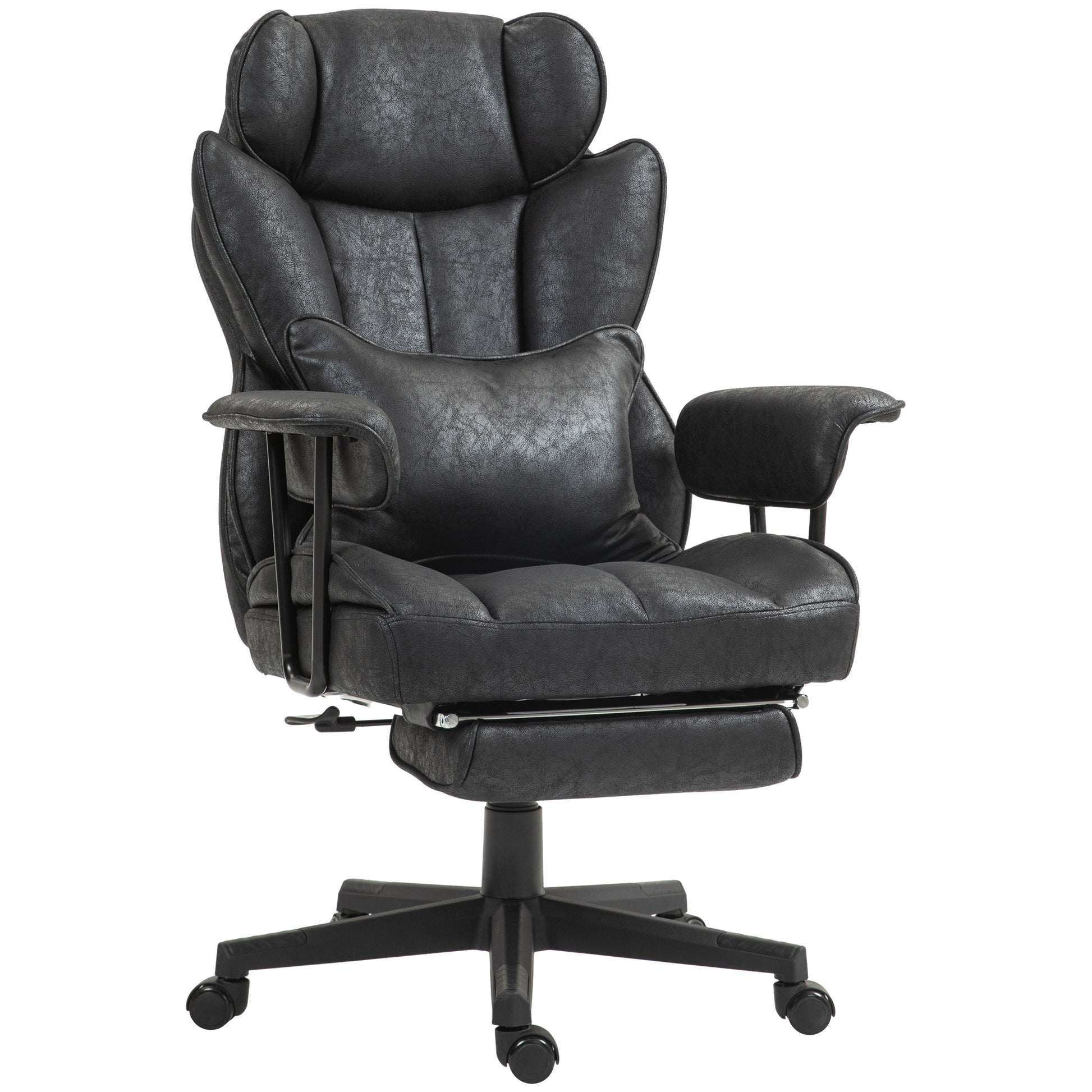 Photo of HOMCOM Executive Office Chair, Ergonomic Desk Chair with Foot Rest, Lumbar Support, Reclining Function and Wide Seat, Black in Black colour on a white background