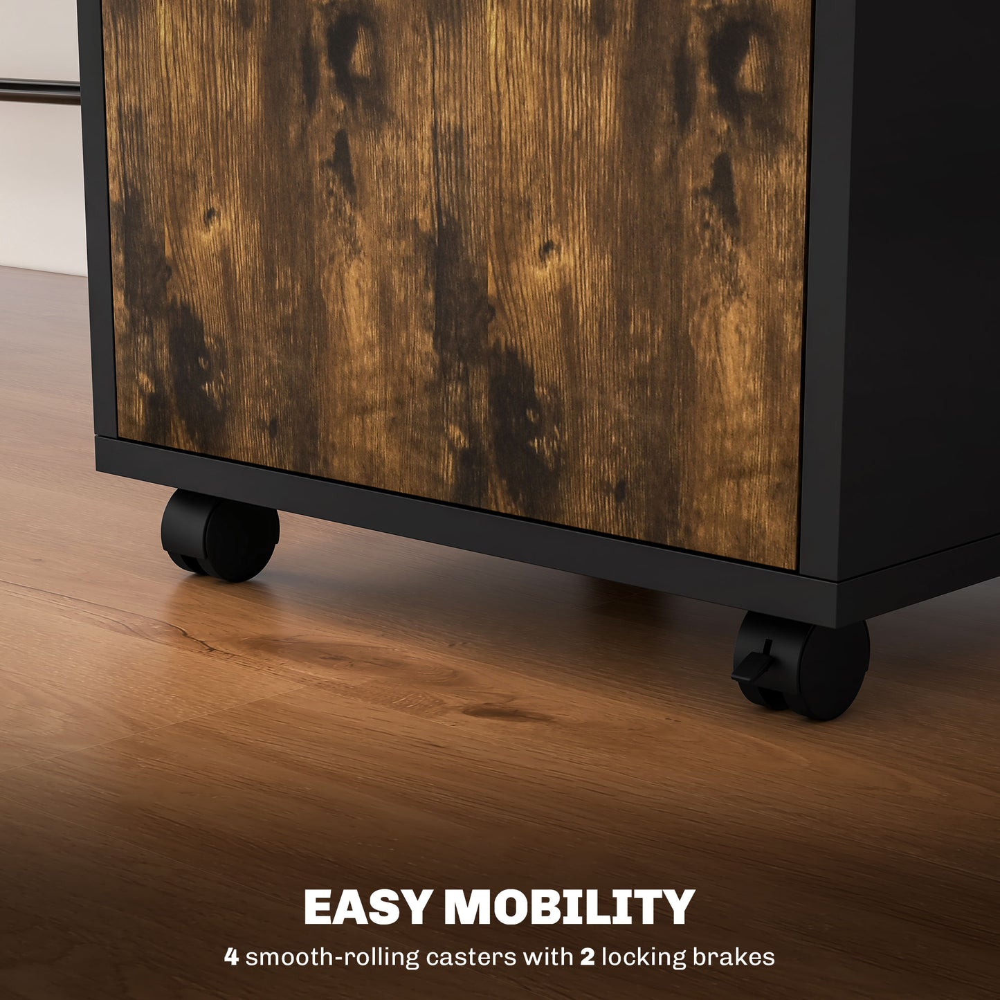 HOMCOM Filing Cabinet, Mobile File Cabinet with 2 Lockable Drawers, Office Home Organiser on Wheels for A4, Letter-Size File Folders, Mobile Printer with Open Shelf, Rustic Brown