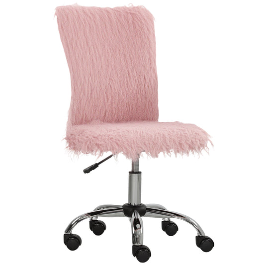 Photo of HOMCOM Plush Office Desk Chair, Modern Armless Swivel Vanity Chair with Adjustable Height for Home Office, Bedroom, Living Room, Pink in Pink colour on a white background