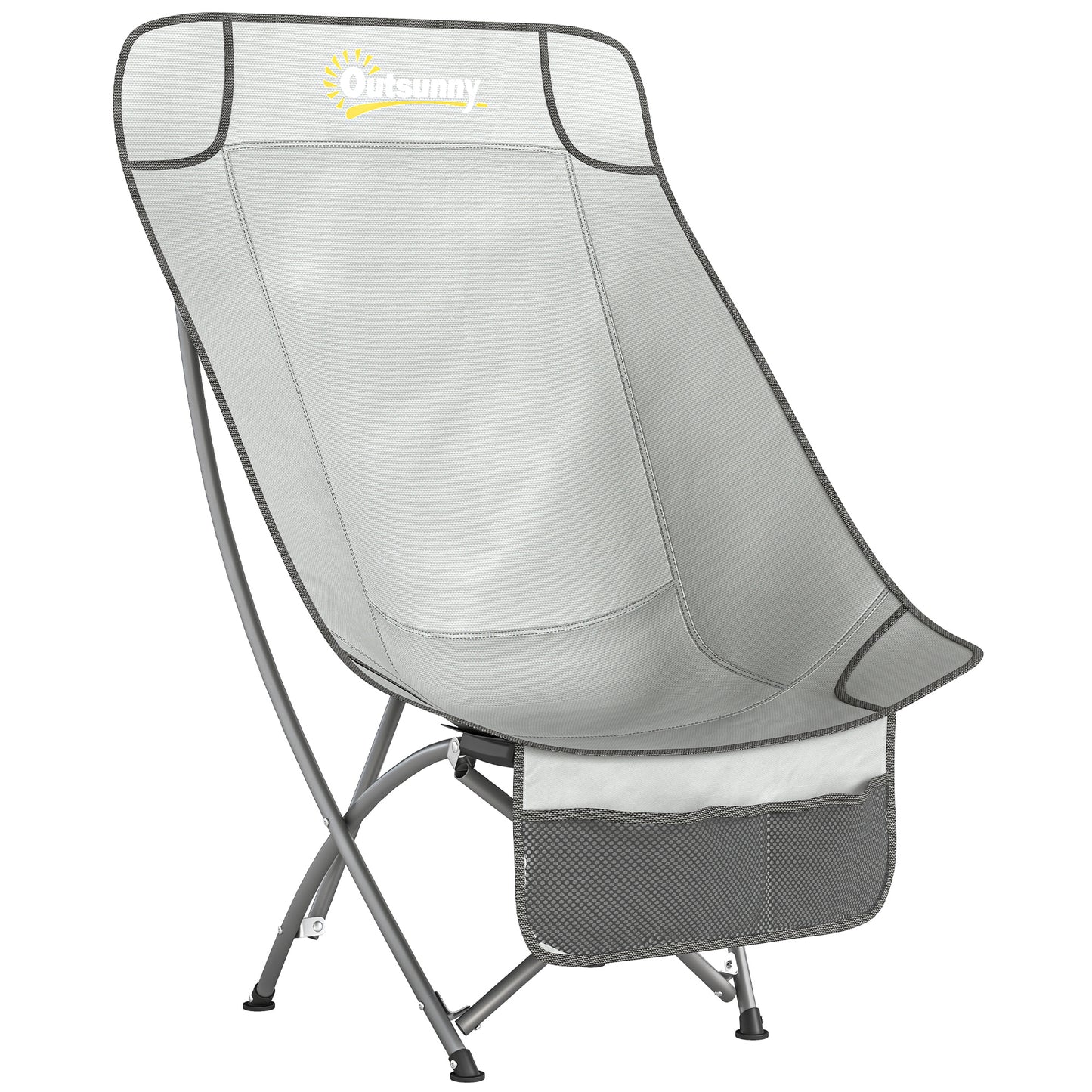 Photo of Outsunny Camping Chair for Adults Heavy Duty Folding Camp Chair with Side Pocket and Carry Bag Light Grey in Grey colour on a white background