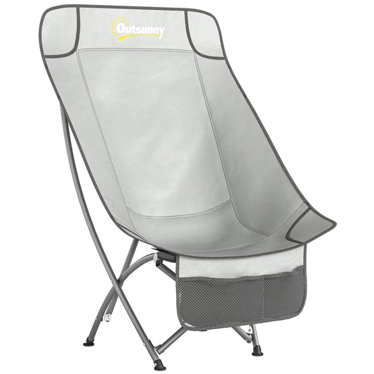 Photo of Outsunny Camping Chair for Adults Heavy Duty Folding Camp Chair with Side Pocket and Carry Bag Light Grey in Grey colour on a white background