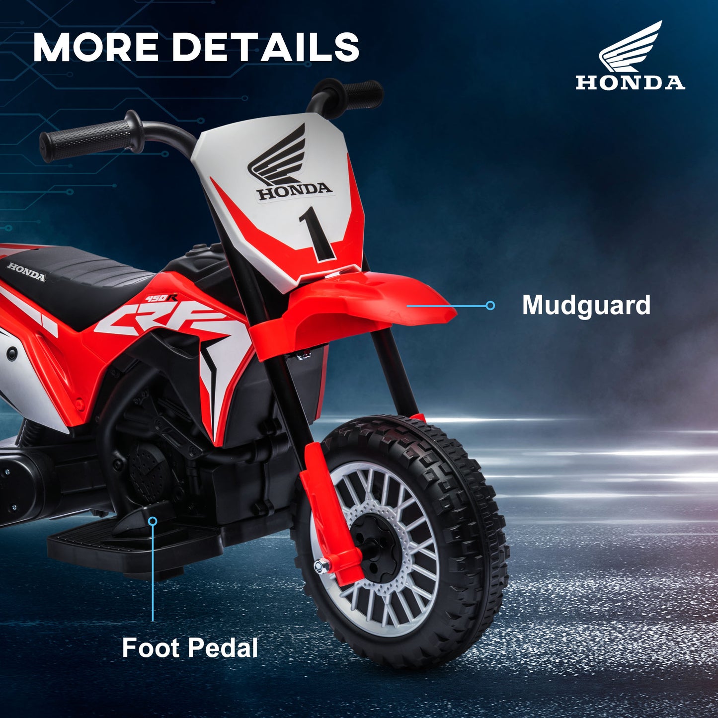HOMCOM 6V Kids Motorbike, Three-Wheel Kids Electric Motorbike with Horn, Startup Sound for Ages 18-36 Months - Red