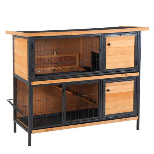Photo of PawHut Rabbit Hutch Outdoor Guinea Pig Hutch Bunny Cage Metal Frame with  No-Leak Tray Openable Roof Light Yellow 122 x 50 x 101cm in 101cm colour on a white background