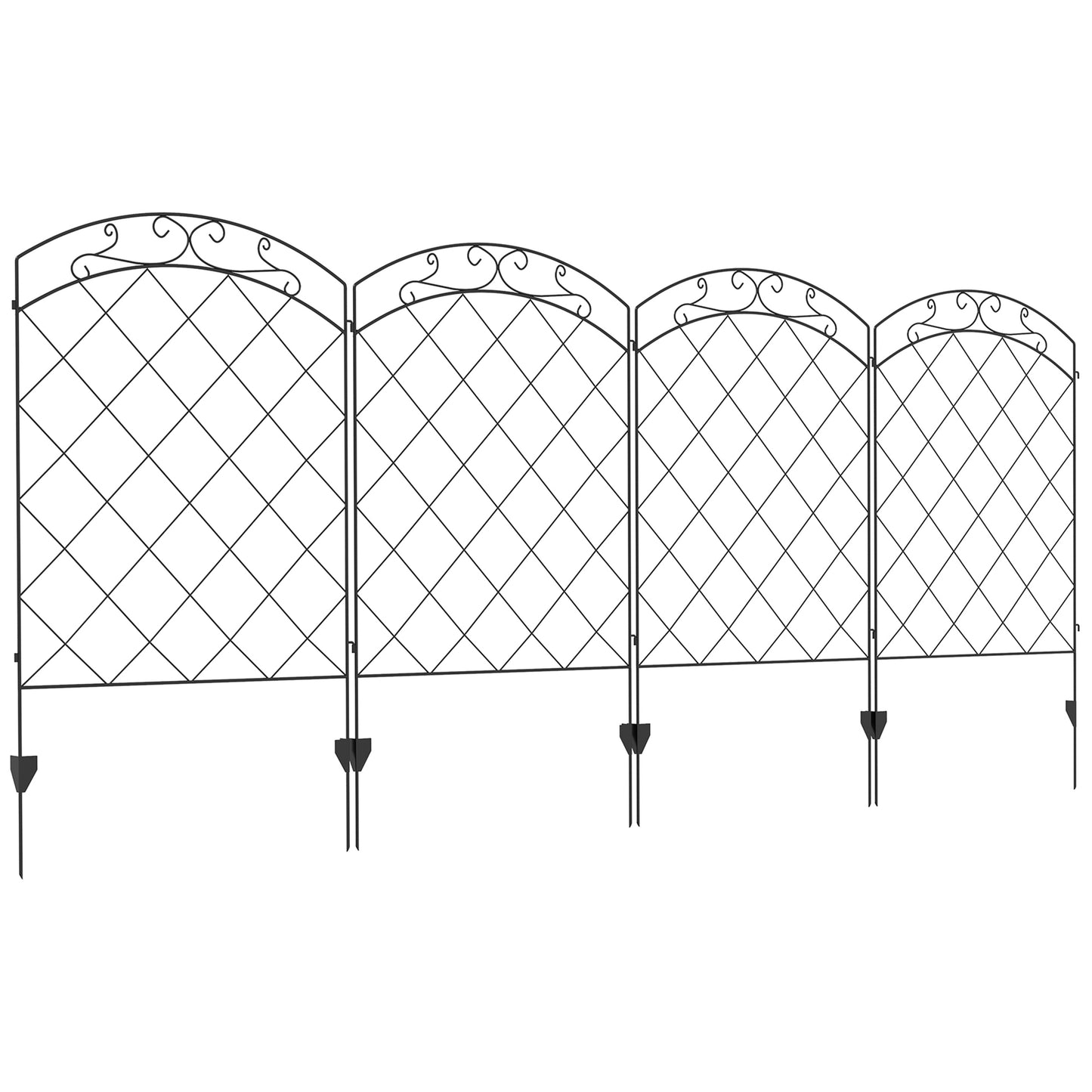 Photo of Outsunny Steel Decorative Swirls Outdoor Picket Fence Panels Set of 4, Black in Black colour on a white background