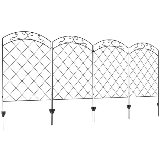 Photo of Outsunny Steel Decorative Swirls Outdoor Picket Fence Panels Set of 4, Black in Black colour on a white background