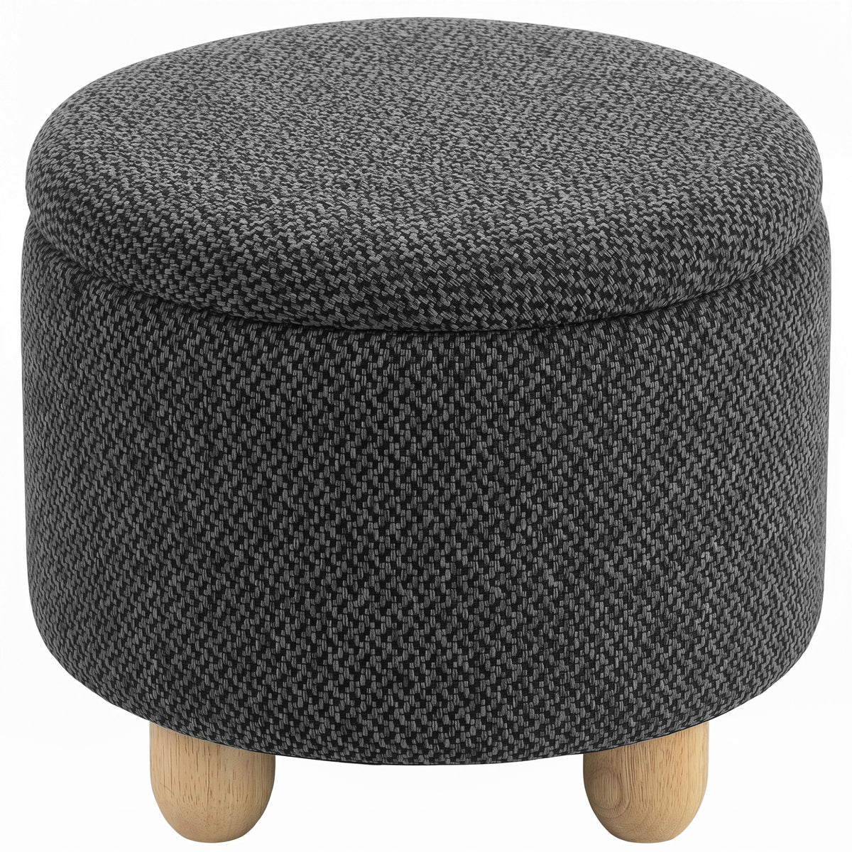 Photo of HOMCOM Storage Sitting Bench with Lid, Round Storage Ottoman with Rubberwood Legs, Dark Grey in Grey colour on a white background