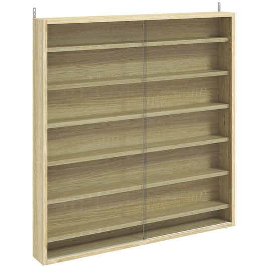 Photo of HOMCOM Six Shelf Display Cabinet, with Glass Doors - Oak in Oak colour on a white background