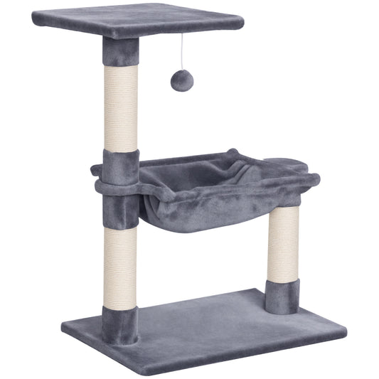 Photo of PawHut Cat Scratch Post with Bed Cat Tree for Indoor Cats Sisal Scratching Posts Hammock Kitty Activity Centre Grey in Grey colour on a white background