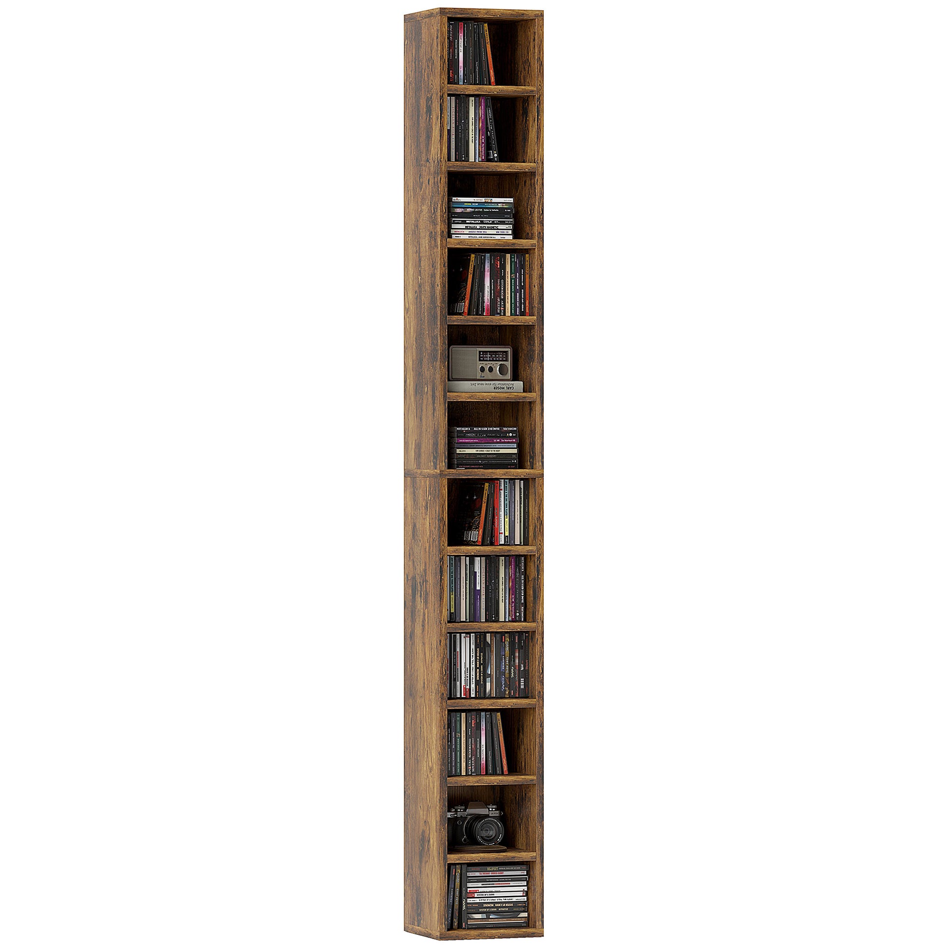 Photo of HOMCOM 204 CD Tall Narrow Media Storage Tower - Rustic Brown in Brown colour on a white background