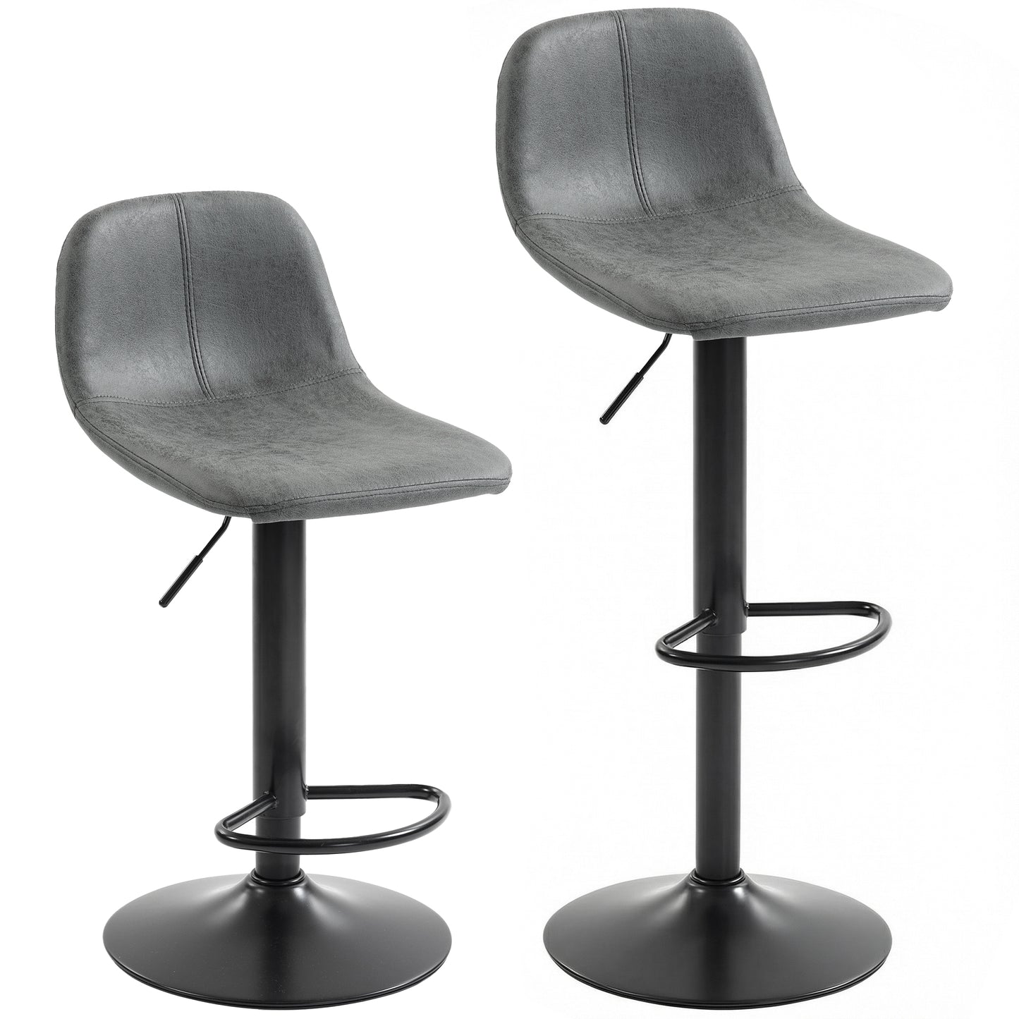 Photo of HOMCOM Bar Stools Set of 2, Modern Swivel Barstools with Footrest for Kitchen Island and Dining Room, Grey in Grey colour on a white background