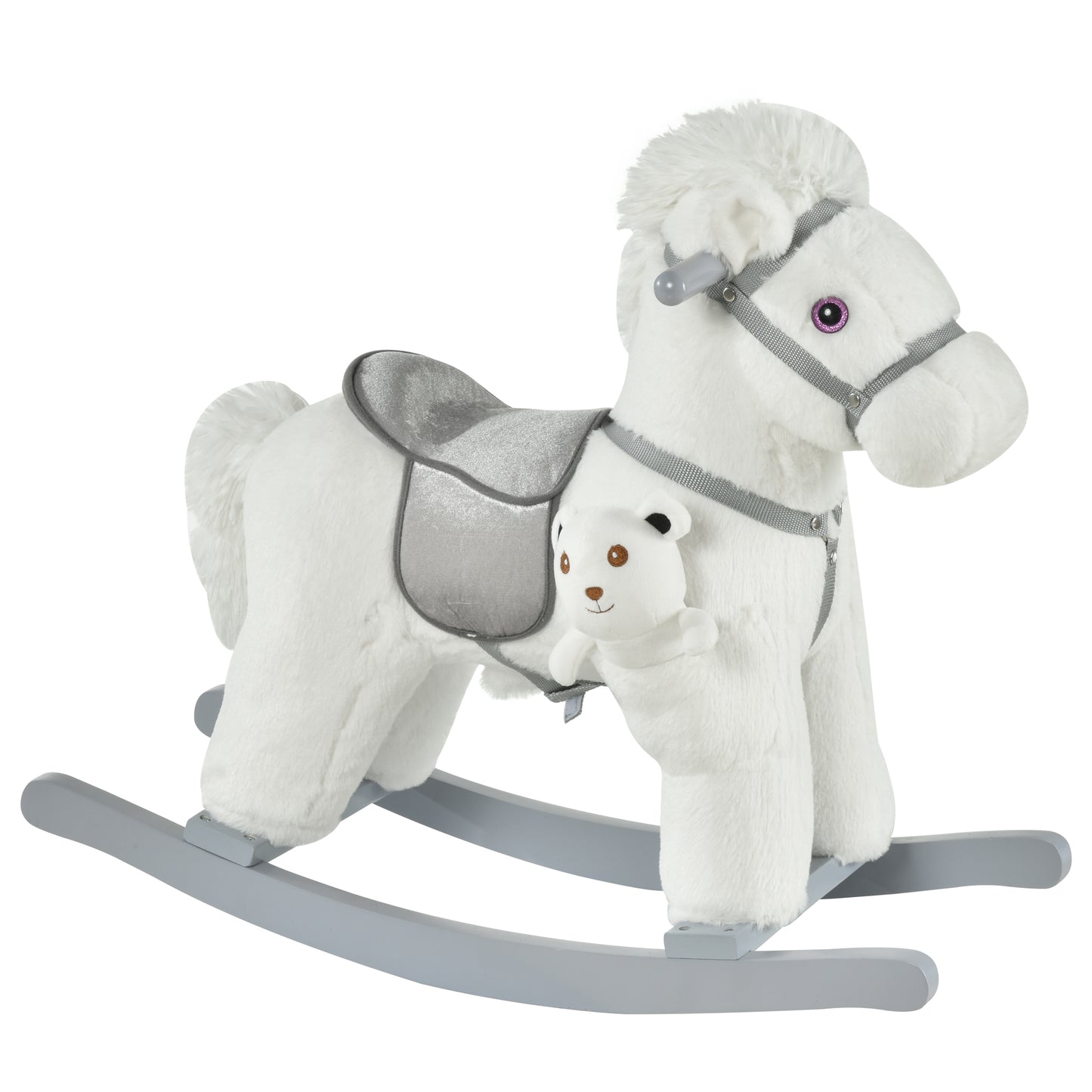 Photo of HOMCOM Kids Plush Ride-On Rocking Horse Toy Rocker with Plush Toy Realistic Sounds for Child 18-36 Months White in White colour on a white background