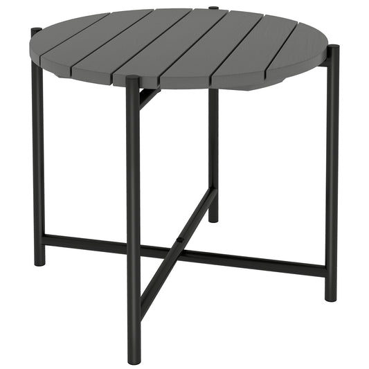 Photo of Outsunny 54 cm Round Outdoor Side Table, Industrial Small Garden Table with Slatted Wood Top and Metal Frame, Dark Grey in Grey colour on a white background