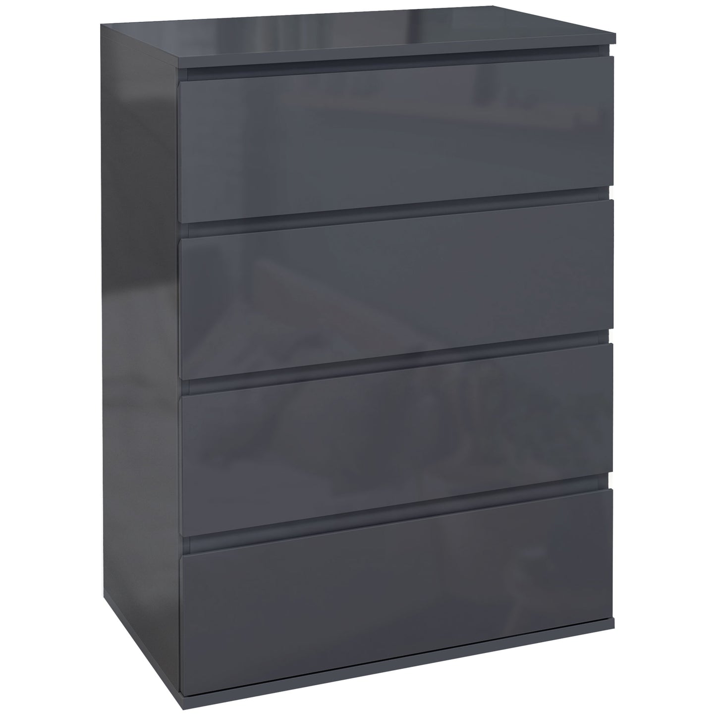 Photo of HOMCOM High Gloss Chest of Drawers, 4-Drawer Storage Cabinets, Modern Dresser for Bedroom, Grey in Grey colour on a white background