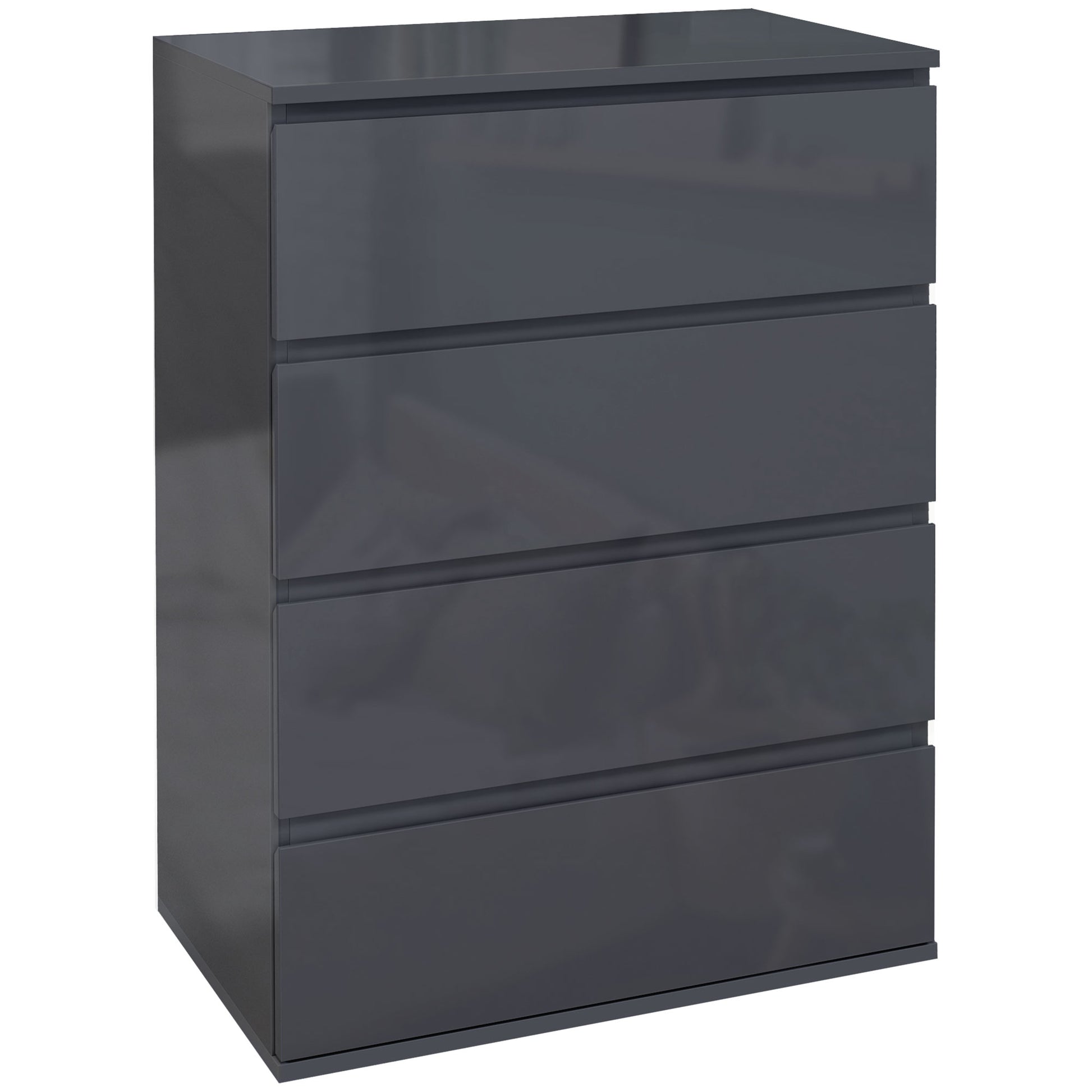 Photo of HOMCOM High Gloss Chest of Drawers, 4-Drawer Storage Cabinets, Modern Dresser for Bedroom, Grey in Grey colour on a white background