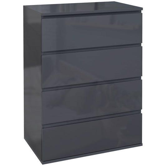 Photo of HOMCOM High Gloss Chest of Drawers, 4-Drawer Storage Cabinets, Modern Dresser for Bedroom, Grey in Grey colour on a white background
