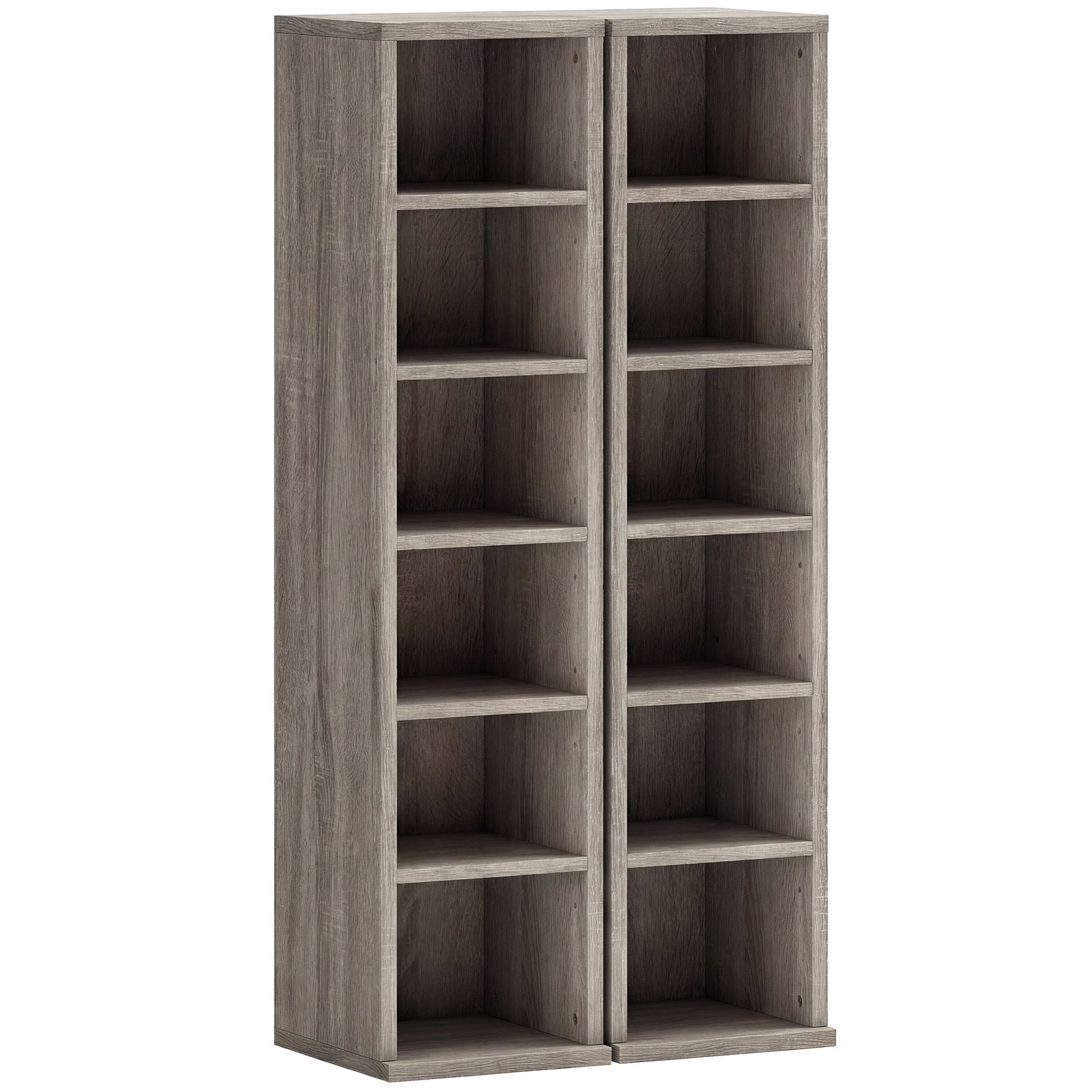 Photo of HOMCOM Set of 2 CD Media Display Shelf Unit Tower Rack with Adjustable Shelves, Distressed Grey in Grey colour on a white background