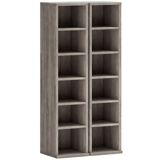 Photo of HOMCOM Set of 2 CD Media Display Shelf Unit Tower Rack with Adjustable Shelves, Distressed Grey in Grey colour on a white background