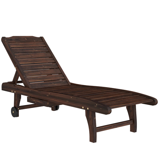Photo of Outsunny Outdoor Wooden Sun Lounger with Built-In Table, Carbonised Finish in Finish colour on a white background
